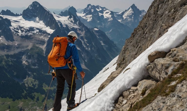 Alpiniste gravant une montagne